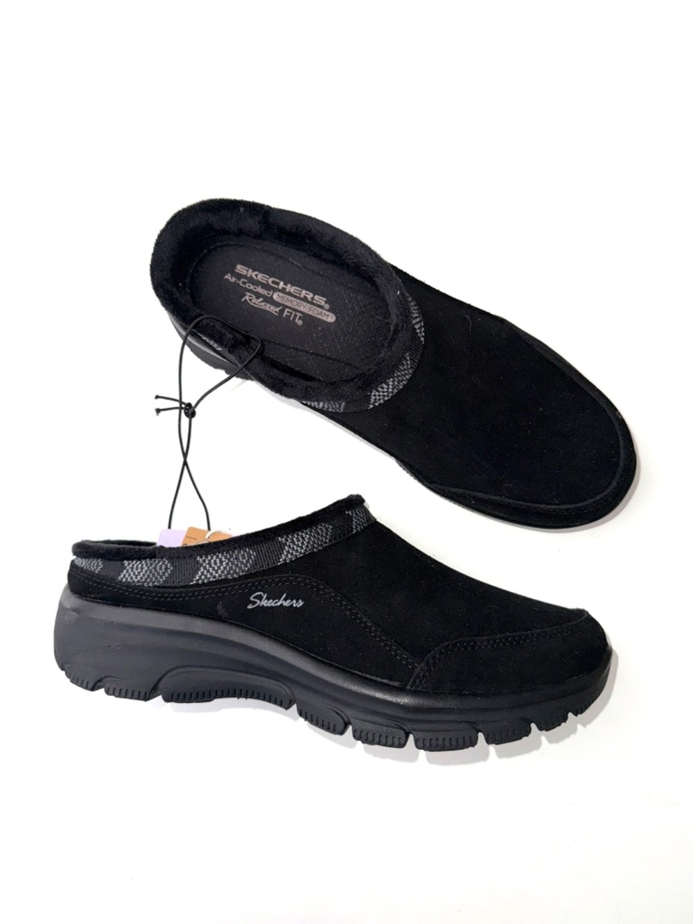 SKECHERS New $65 Womens 7.5 Black Suede Seasonal Grace Slip On Sneakers Box#70